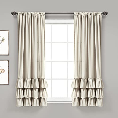 Image of Lush Decor Allison Ruffle Light Filtering Window Curtain Panels Pair 40" W x 63" L Neutral - Coquette Curtains for Bedroom - Drapes - Ruffle Curtains Kids