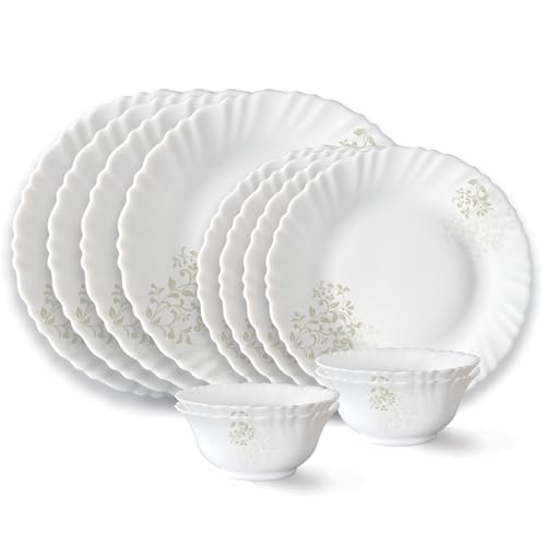 Image of Larah by Borosil Ingot Fluted Series Opalware Dinner Set | 12 Pieces for Family of 4 | Microwave & Dishwasher Safe | Bone-Ash Free | Crockery Set for Dining & Gifting | Plates & Bowls | White