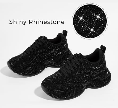 LUCKY STEP Rhinestone Chunky Sneakers for Women Fashion Platform Sparkly Dad Casual Shoes Lightweight Tennis Walking Sport Footwear2