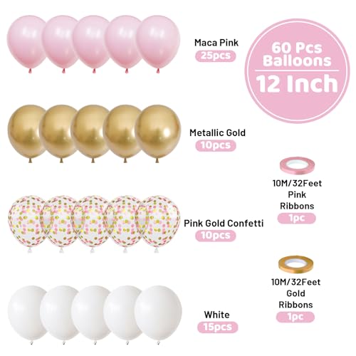 Image of FunHot Pack of 60 Latex Balloons with Gold Confetti for Birthday, Wedding, Baby Shower, Graduation - 12 Inch, Rose Gold and Gold