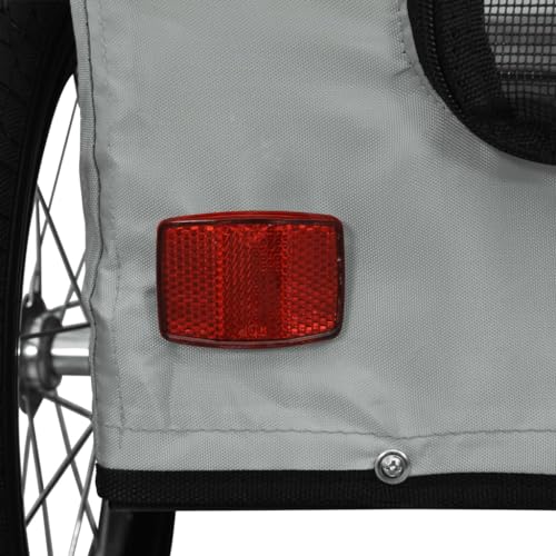 vidaXL Fahrradanhänger für Hunde, Hundeanhänger mit Reflektoren Flagge, Hundetransporter Maximale Belastbarkeit 30kg, Grau Oxford-Gewebe Eisen
