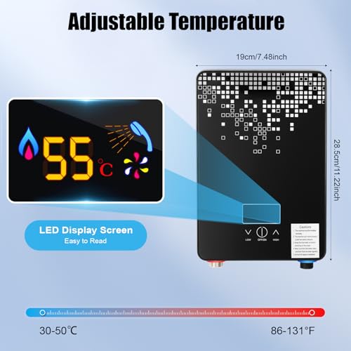 Scaldabagno Istantaneo Elettronico Senza Serbatoio, Con Doccia Istantanea, Schermo Tattile Led E Collegamenti Per Acqua Calda E Fredda, Per Appartamenti, Cucine, Bagni, 19 * 28,5 Cm - 4