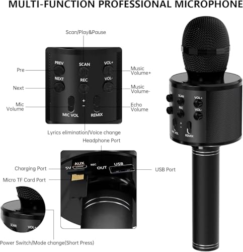 Image of Mahadevs Toy Advance Handheld Wireless Singing Mike Multi-Function Bluetooth Karaoke Mic with Microphone Speaker for All Smart Phones (Color Black)