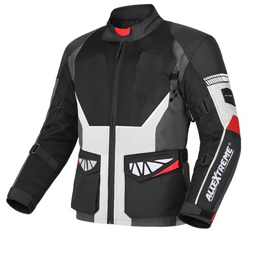Image of Allextreme RALLY Unisex Motorcycle Touring Riding Jacket Polyester & Mesh Fabric with Abrasion Resistance Impact Protection Back Elbow Shoulder CE Lvl 2 Certified Armour Chest for Bikers (XL, Grey)