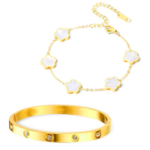 Conjunto de Joyas De TréBol de Cuatro Hojas, 2 Piezas Pulsera de Trébol de la...