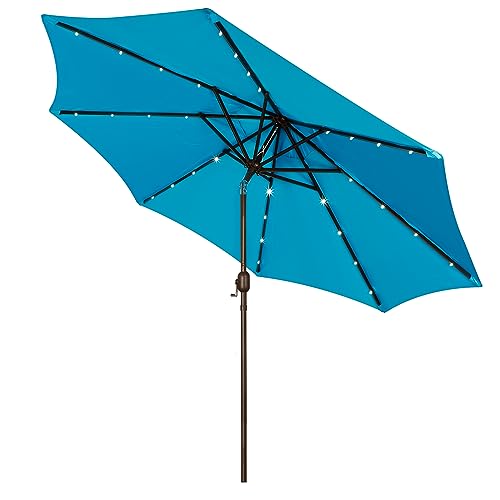 Image of Blissun 9 ft Solar Umbrella, 32 LED Lighted Patio Umbrella, Table Market Umbrella, Outdoor Umbrella for Garden, Deck, Backyard, Pool and Beach (Light Blue)