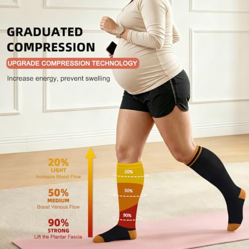 Image of Diu Life 3 Pairs Plus Size Compression Socks for Women and Men Wide Calf Extra Knee High Support for Circulation