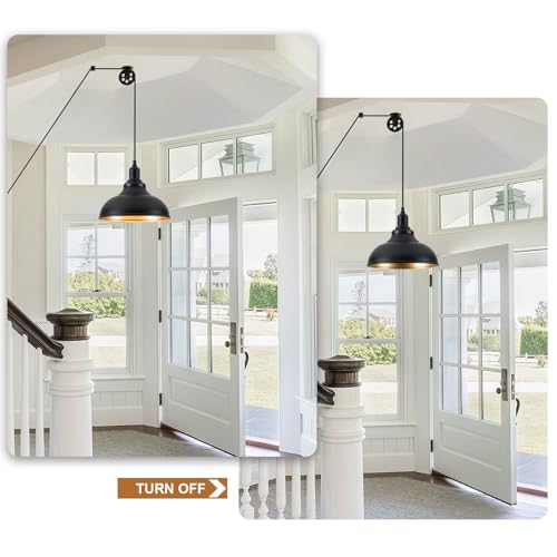 Image of Black Pendant Light Hanging Lamps for Living Room Plug in 15FT Dimmable Switch Adjustable Pulley Hanging Lights with Cord for Kitchen Bedroom 2 Pack