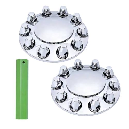 CYUNGLOW 2 Front Semi Trucks Wheel Hub Covers，ABS Chrome Plastic Axle Cover Kits with Hub Caps and 33mm Screw-On Lug Nut Covers, Hub Axle Covers Applicable to 20' & 22.5' & 24.5' Wheels(Standard)