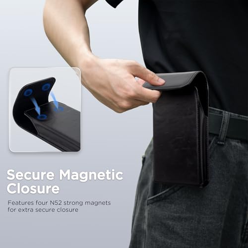 INGIDO Holster for iPhone iPhone 15, 15 Pro, 14, 14 Pro, 13, 13 Pro, 12, 12 Pro, 11, 11 Pro, XR, Galaxy S24, S23, S22, Premium Leather Pouch with Belt Clip Phone Holster Belt Case, Black -M