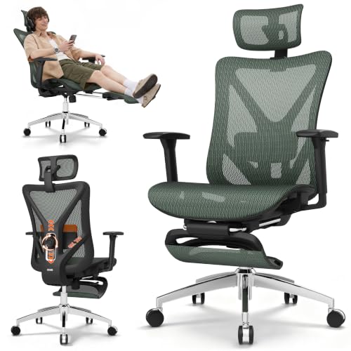 Image of GABRYLLY Ergonomic Office Chair with Adjustable Lumbar Support, 3D Armrests & Headrest, 135 Reclining Chair with Footrest & Large Steel Base,300LBS Swivel Desk Chair(GYMN01-JG)