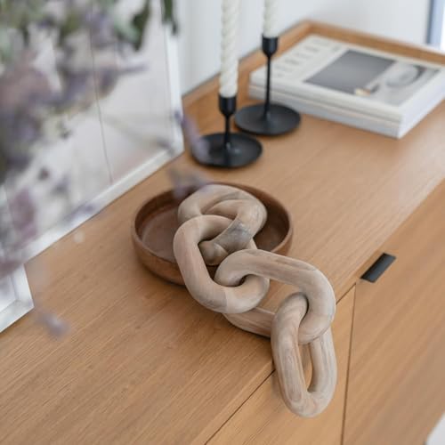 Image of Wooden Chain Link Sculpture | Handmade Solid Wood Decorative Chain for Table & Shelf Decor | Natural Finish Home & Office Accent (Modern Minimalist Design)