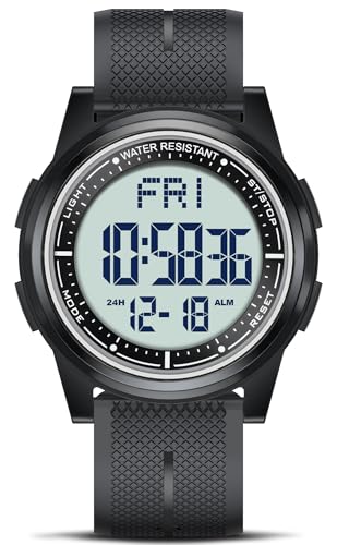 WIFORT Digital Herren Damen Uhren, 5 ATM Wasserdicht Sport Armbanduhr mit Wecker Stoppuhr Countdown Duale Zeitzone, Ultradünn Weitwinkel Großes Zifferblatt Digitaluhr