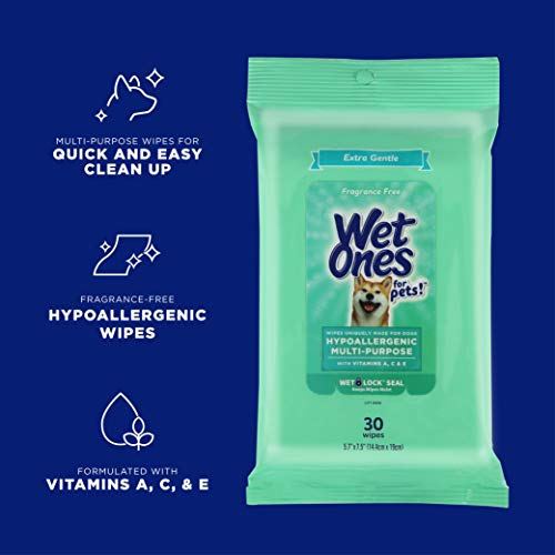 Image of Wet Ones for Pets Hypoallergenic Multi-Purpose Dog Wipes with Vitamins A, C & E Fragrance-Free Hypoallergenic Dog Wipes, Wipes with Wet Lock Seal Pouch Dog Wipes - (Pack of 24)