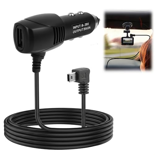 Image of Dash Cam Cable 12V to 5V Mini USB Car Charger Cable 3.5M Long DC 2A Power Supply Adapter with Right Angle Charging Cord USB Port Power Lead for Dash Cameras GPS Navigation Sat Navs DVR