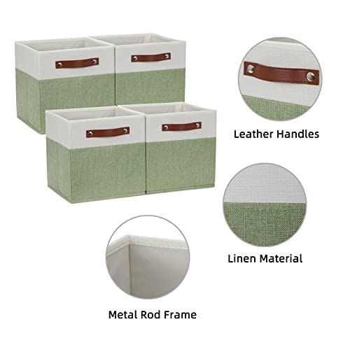 Hnzige Fabric 11X11 Cube Storage Bins, Set Of 4, Foldable Storage Cube Bin Baskets For Shelves With Handles, Bins For Cube Organizer Home Toy Nursery Closet(Green White) #TOP1