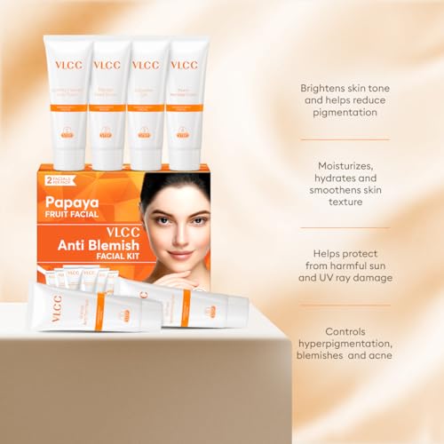 VLCC Papaya Fruit Facial Kit - 60g | Glowing, Blemish Free Skin | With Papaya, Cucumber, Peach, and Orange Peel Extracts | Glowing at Home Facial Kit.