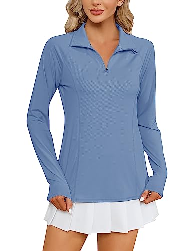 Image of LOMON Women Long Sleeve Shirts Sun Protection 1 /4 Zip Summer Quick Dry Hiking Shirts Quarter Zip Pullover for Women