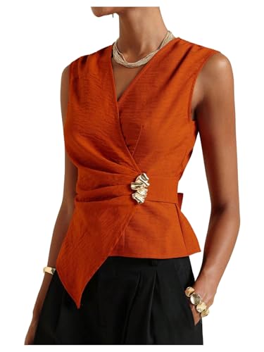 Floerns Women's Elegant V Neck Dressy Blouses Sleeveless Bow Back