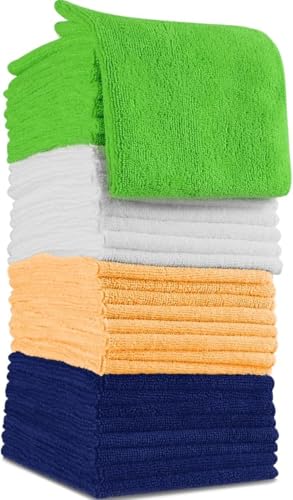OxGord Microfiber Cleaning Cloth - 32 Pack of Thick, Lint-Free Soft Towels Best for Car Wash, Home Multi-Use, Kitchen Counter & Eye-Glasses Etc. Re-Washable Micro Fiber Rags Household Cleaner Supplies
