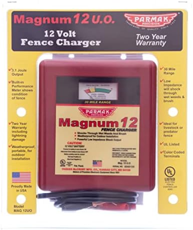 Parmak MAG12-UO - Cargador eléctrico de cerca de 12 voltios Magnum de baja impedancia, funciona con pilas, rango de 30 millas, multicolor, doble