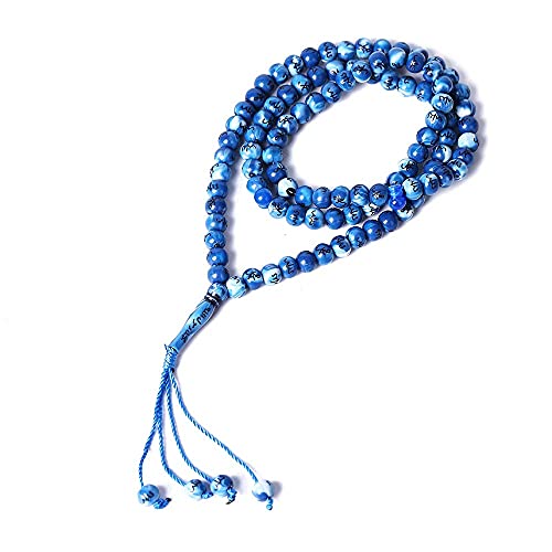 Chapelet Tasbih 99 perles en verre de 8mm avec pompon pour la prière musulmane