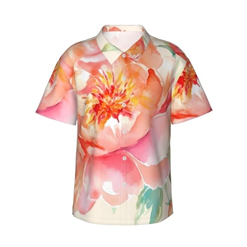 Chemise hawaïenne pivoine pêche pour homme à manches courtes boutonnée