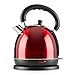 Klarstein Teatime - bollitore acqua, teiera, 1,8 litri, Senza Fili, Acciaio Inox, Potenza 1850-2200 watt, Spegnimento Automatico, Filtro Calcare, Indicazione Livello Acqua, Rosso
