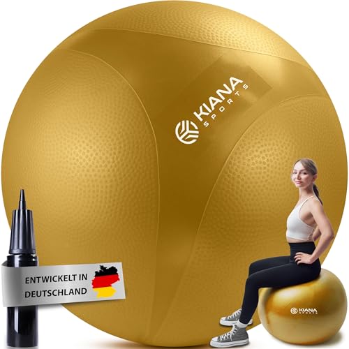 KIANA SPORTS Gymnastikball & Sitzball - 4 Größen - Deutsche Entwicklung - Rutschfester Yoga Ball mit Noppen - Extra Dick & Belastbar - inkl. Pumpe & Übungsplan – Ideal für Fitness & Büro