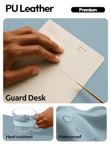 Image of YSAGi Leather Desk Protector, Office Mat, Large Mouse Mat, Non-Slip PU Leather Blotter, Laptop Desk Pad, Waterproof Writing Pad for Office and Home (Ice Blue, 23.6 inch x 13.8 inch)