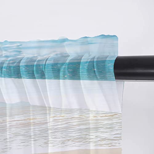 Lusweet Chiffon Window Valances Semi-Sheer Blue Sky And Sea Beautiful Beach Curtain Valance Blue Ombre Waves Rod Pocket Window Treatment Voile Drape For Small Window Kitchen Cafe 54X18 Inch #TOP5