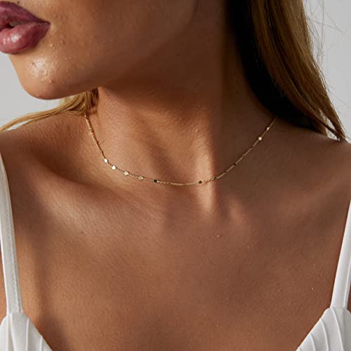 Carovo Dainty Gold Chain Choker Necklace For Women 18K Gold Plated Minimalist Figaro Dot Coin Chain Necklace Delicate Choker Jewelry Gifts For Women #TOP3