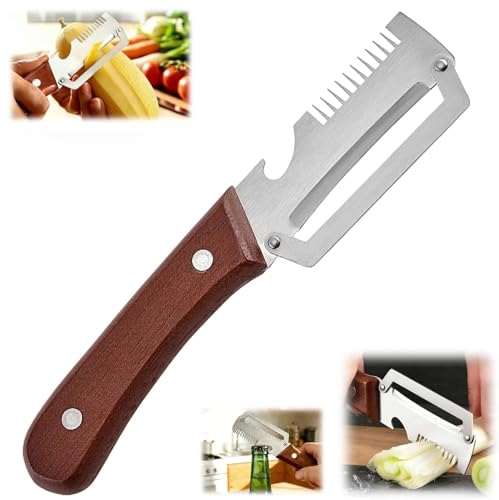 Multifunctional Vegetable PeelerWith wooden handle & bottle opener and grater 3 in 1 kitchen gadgets for potatoes pumpkinsp garlic sugarcane pineapples carrots and other vegetables or fruits (1pcs)