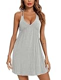 Leikar Sexy Valentines Lingerie For Women Nightgowns V Neck Babydoll Chemise Sleepwear Gray