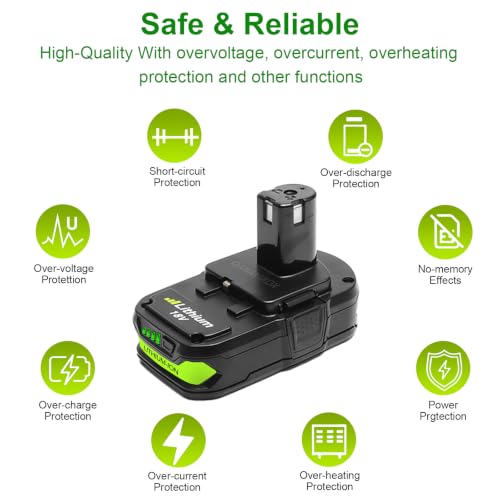 Image of 2Pcs 3.0Ah 18V Batteries &Charger Compatible with Ryobi ONE+ Cordless Tools