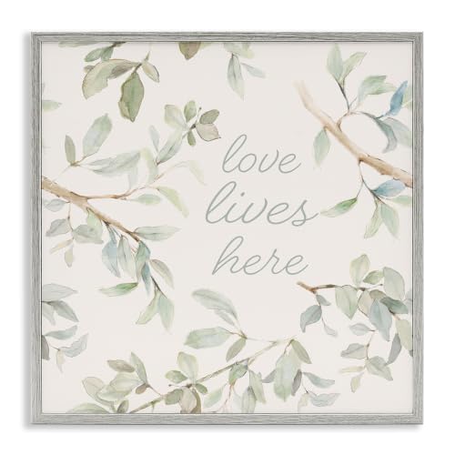 Love Lives Here Botanical Branches, 17 x 17 Inch Framed Giclée Print