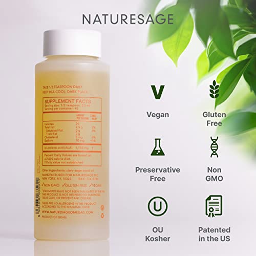 Naturesage Pure Vegan Liquid Omega 3 6 9 Oil, Plant Based Alternative To Fish Oil Extracted From Clary Sage Seed | Unflavored Fatty Acid Oils With Antioxidants | All Natural, Kosher 3.4 Fl Oz #TOP4