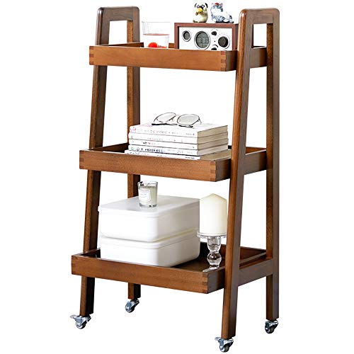 Soporte de Flores para balcón para el hogar Moderno, Carrito de Almacenamiento de 3 Niveles con Ruedas, Estante de Madera Maciza (Color Nogal) (Color Nogal)