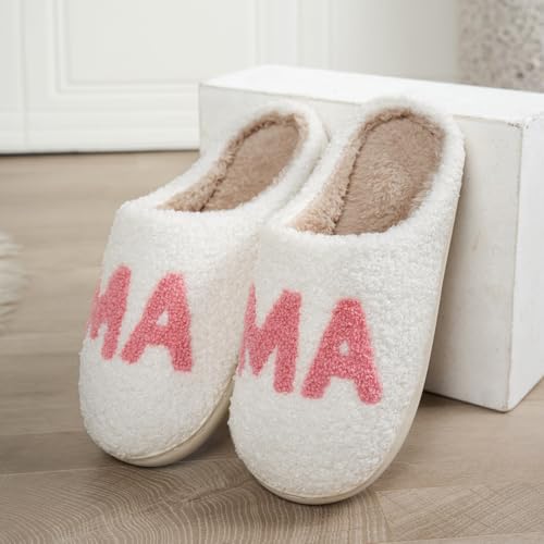 Cute Cozy Fluffy Mama Bear Slippers for Women - Pink, Soft Plush Memory Foam, Letter Print, Round Toe, Slip On, Winter, Mother's Day Gift2