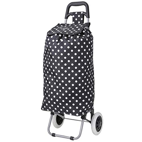 Hoppa 47Ltr Lightweight Shopping Trolley 2022 Model, Hard Wearing & Foldaway for Easy Storage with 2 Years Guarantee (Black Polka Dot)