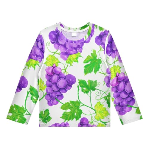 Watercolor Purple Grape Leaves Boy's Rash Guard Swim Shirt Long Sleeve Sun Shirt for Kids Toddler UPF50+ 4T