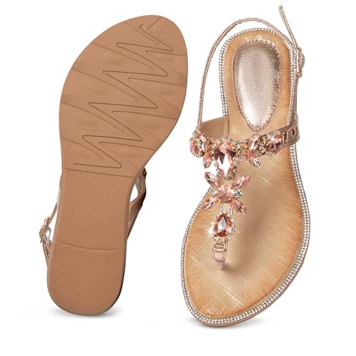 Image of iCKER Women Sandals Rhinestone Dressy Casual Summer flat flip flops Comfortable Sandals