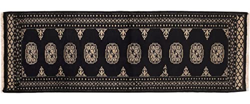 Tapis Buchara noué main noir géométrique d'Orient chic 60x180 - 2