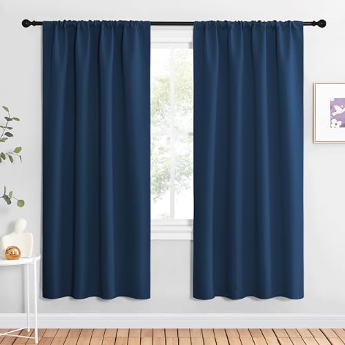 NICETOWN Blackout Curtains for Living Curtains, Moroccan Blue, 2 Panels, 42 by 72, Room Darkening Window Curtain Panels, Easy-Care Solid Thermal Insulated Draperies/Drapes for Daughter Room