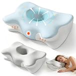 Memory Foam Pillow, Ergonomic Pillow for Neck and Shoulder, Orthopedic Neck Support Pillow for Back, Side, Stomach Sleepers ,Cooling Cervical Pillow with 2 Removable Cover, Two Adjustable Height