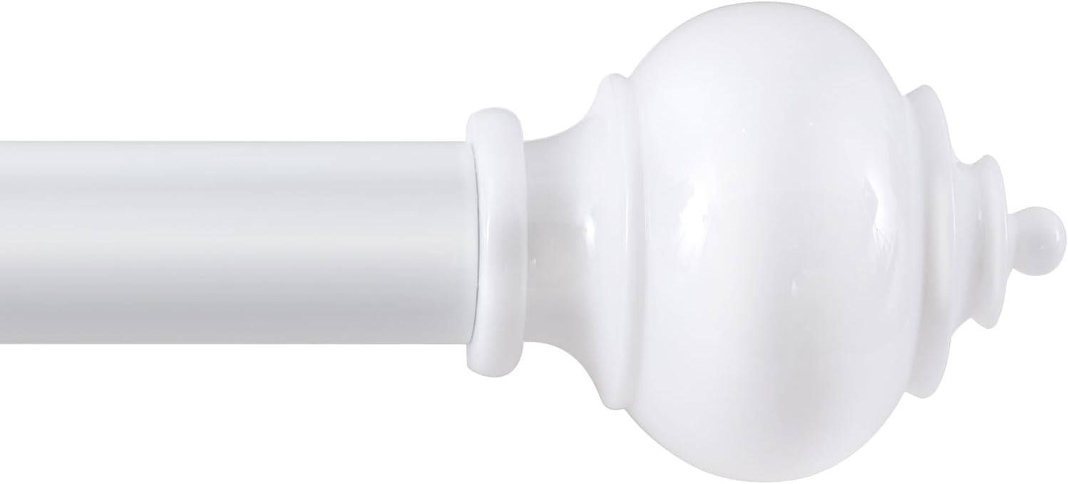H.VERSAILTEX Curtain Rods for Windows 16.2 to 137.4 Inches 1 inch Diameter Adjustable Decorative Telescoping Curtain Rod with Brackets Heavy Duty Splicing Window Rods with Decorative Finials, White