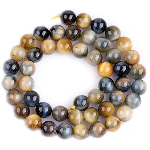 GEM-Inside AAA Grade Natural 8mm Dream Lace Gold Blue Tiger Eye Round Gemstone Semi Precious Loose Beads for Jewellery Making 15" - Image 3