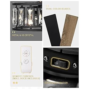 AUTELO Modern Ceiling Fan, 52 Inch Ceiling Fans with Lights and Remote Control, 5 Reversible Blades Ceiling Fans with Lights, Crystal Ceiling Fans in Black and Wooden Finish for Living Room, F9327 AUTELO Modern Ceiling Fan 52 Inch Ceiling Fans with Lights and Remote Control 5 Reversible Blades Ceiling Fans with Lights Crystal Ceiling Fans in Black and Wooden Finish for Living Room F9327