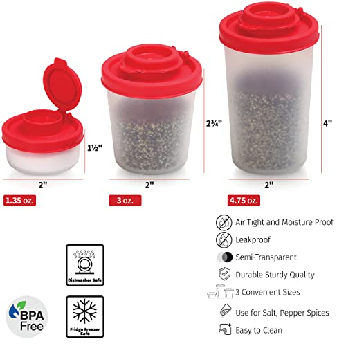 Image of Signoraware BPA Free Plastic Spice Shaker Set | Airtight Lid | Easy Sprinkle & Pour Design | Lightweight & Easy to Use | Ideal for Salt, Pepper, Masala & Seasonings (40ml+90ml+140ml | Setof3 | Red)