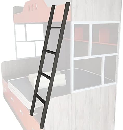 RV Bunk Bed Ladder - Adjustable 45-59" Metal Climbing Ladder with 4 Hooks & 4-5 Step Pedals, Ideal for Campers, Lofts, Dorms, and High Beds - Black